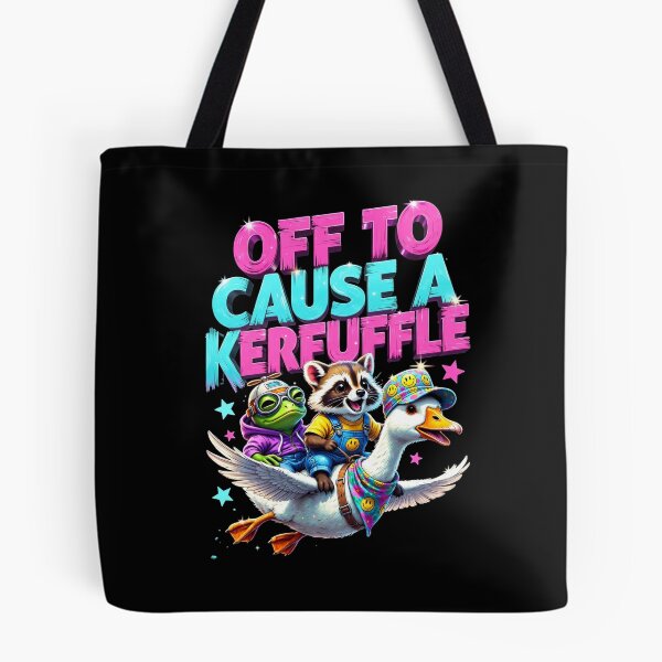 Item preview, Off To Cause A Kerfuffle Funny Animal Graphic, Cute Raccoon Goose Typography, Retro Y2K Graphic designed and sold by Keingdesign.