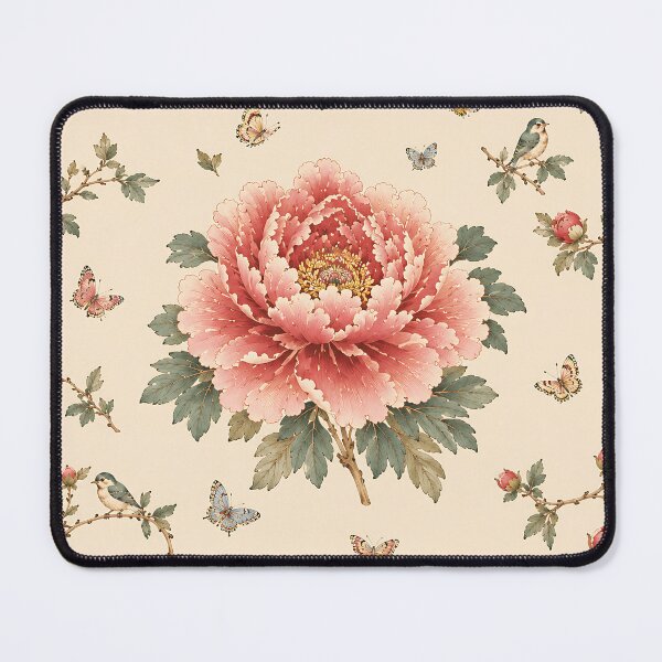 Item preview, Large Pink Peony Centered Pattern with Songbirds & Butterflies | Korean Minhwa Folk Art Design designed and sold by K-Tradition.