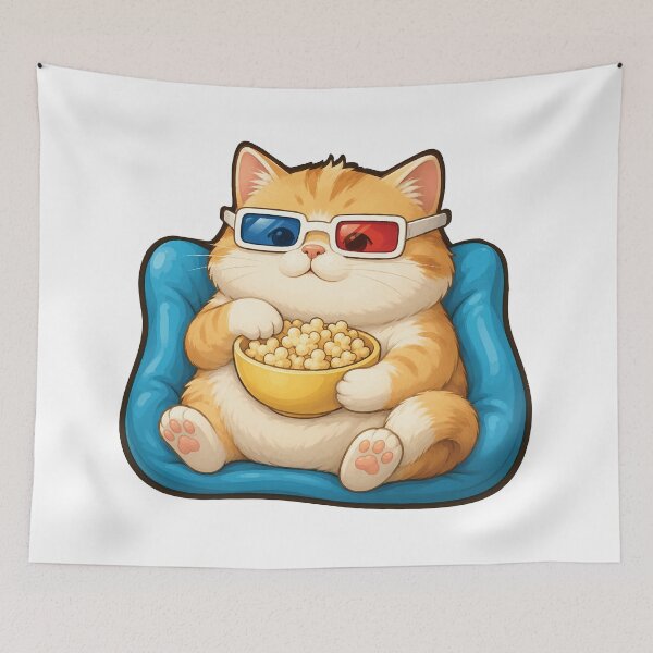 Item preview, Funny Movie Night Cat T-Shirt – Cute Lazy Cat Watching Movies with Popcorn – Introvert Couch Potato Cat Lover Gift designed and sold by Artimax-Studio.
