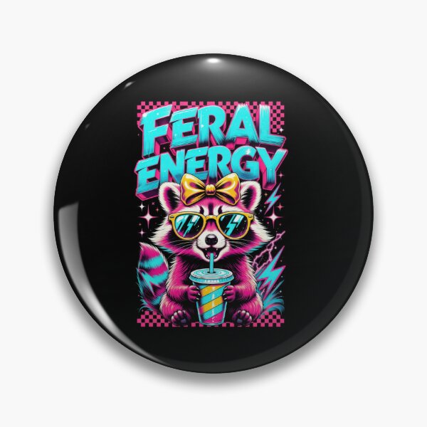 Item preview, Feral Energy Pink Raccoon Graphic, Cute Sarcastic Typography, Retro Y2K Neon Trash Panda Design designed and sold by Keingdesign.
