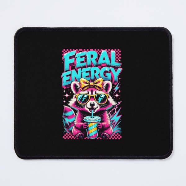 Item preview, Feral Energy Pink Raccoon Graphic, Cute Sarcastic Typography, Retro Y2K Neon Trash Panda Design designed and sold by Keingdesign.