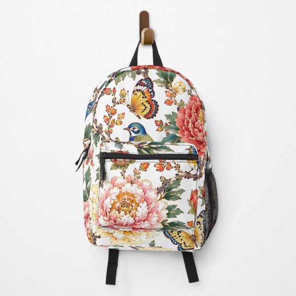 Item preview, Red Peony Centered Pattern with Songbirds & Butterflies | Korean Minhwa Folk Art Design designed and sold by K-Tradition.