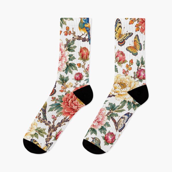 Item preview, Red Peony Centered Pattern with Songbirds & Butterflies | Korean Minhwa Folk Art Design designed and sold by K-Tradition.