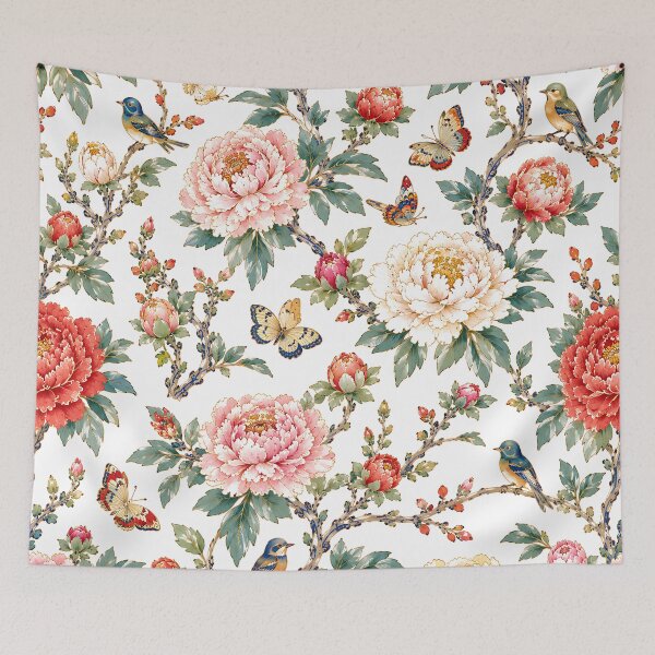 Item preview, Korean Minhwa Peonies, Songbirds & Butterflies Pattern | Traditional Folk Art Seamless Floral designed and sold by K-Tradition.