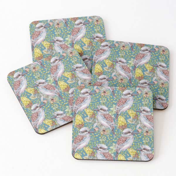Item preview, Australian Kookaburra Bushland Botanical Summer Blue designed and sold by Sketchbook Designs.