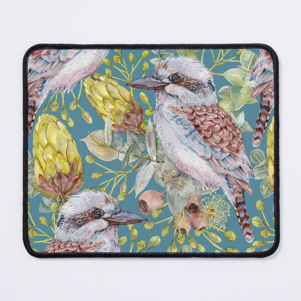 Item preview, Australian Kookaburra Bushland Botanical Summer Blue designed and sold by Sketchbook Designs.