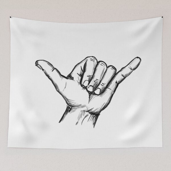 Item preview, Shaka surfer greeting hand sign. Hand-drawn illustration, pencil, no ai designed and sold by peerisdrawing.