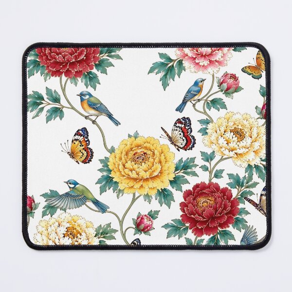 Item preview, Red Peonies, Songbirds & Butterflies Pattern with Airy Spacing | Korean Minhwa Folk Art Design designed and sold by K-Tradition.