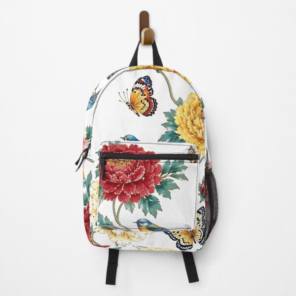 Item preview, Red Peonies, Songbirds & Butterflies Pattern with Airy Spacing | Korean Minhwa Folk Art Design designed and sold by K-Tradition.