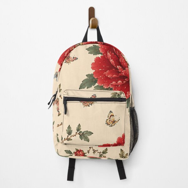 Item preview, Large Red Peony Centered Pattern with Songbirds & Butterflies | Korean Minhwa Folk Art Design designed and sold by K-Tradition.