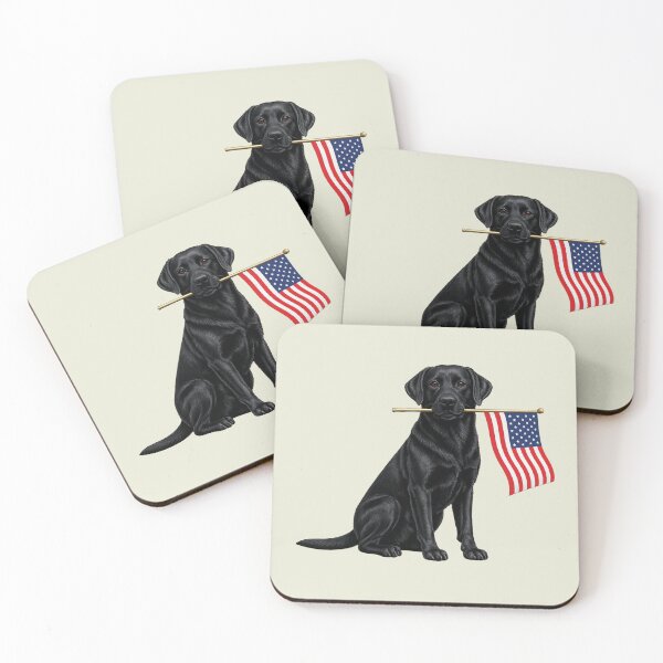 Item preview, Black Labrador Retriever Holding American USA Flag 4 of July designed and sold by sparkfavs.