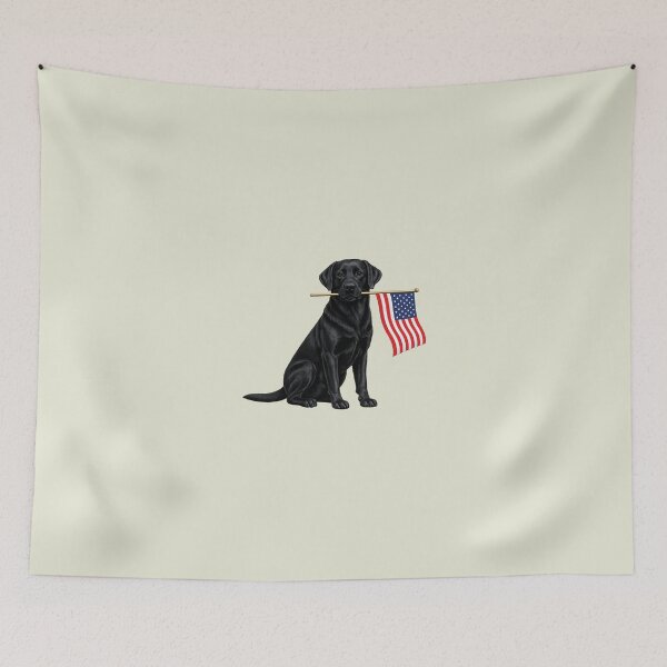 Item preview, Black Labrador Retriever Holding American USA Flag 4 of July designed and sold by sparkfavs.