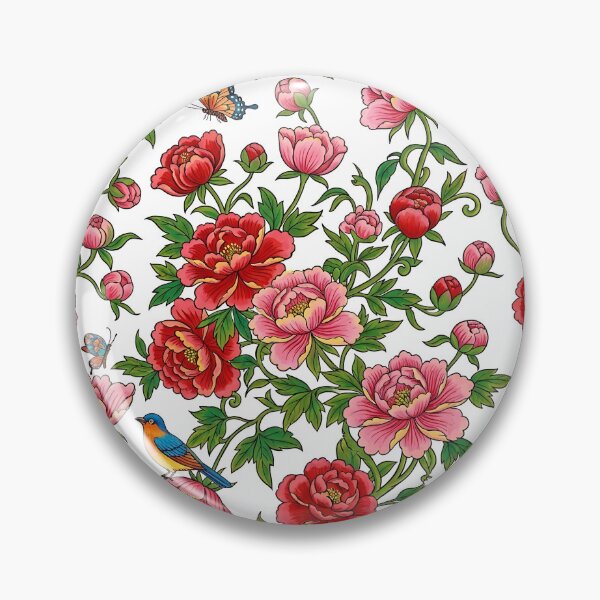 Item preview, Red & Pink Peonies, Songbirds & Butterflies Pattern | Korean Minhwa Folk Art Seamless Floral Design designed and sold by K-Tradition.