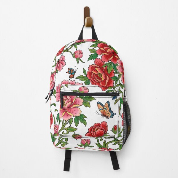 Item preview, Red & Pink Peonies, Songbirds & Butterflies Pattern | Korean Minhwa Folk Art Seamless Floral Design designed and sold by K-Tradition.