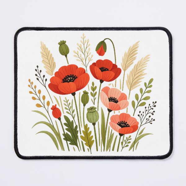 Item preview, Red Poppies and Wildflowers Bouquet - Cute Botanical Floral Art designed and sold by myforestfog.