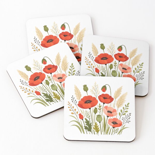 Item preview, Red Poppies and Wildflowers Bouquet - Cute Botanical Floral Art designed and sold by myforestfog.