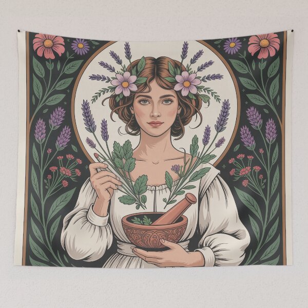 Item preview, The Botanist – Alphonse Mucha Style Herbal Apothecary Art Nouveau Print designed and sold by Tamas Das.