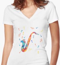 Saxophone Women's Fitted V-Neck T-Shirt