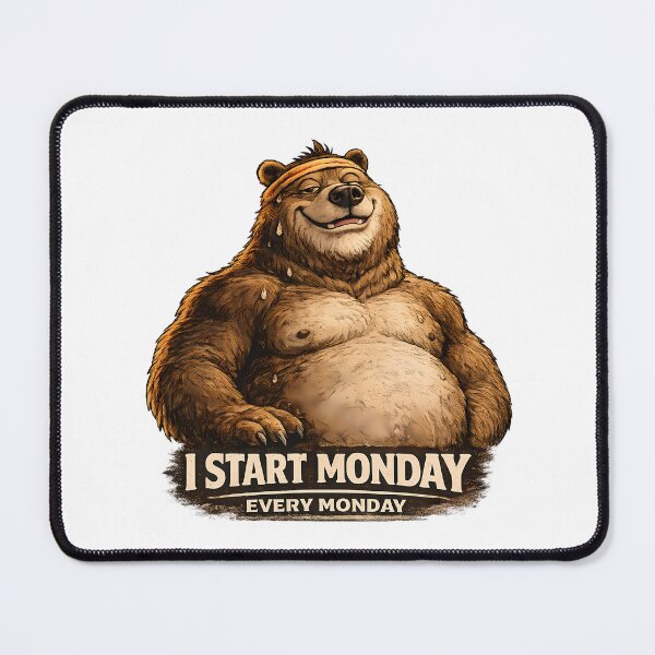 Item preview, I Start Monday Every Monday Funny Fitness Bear designed and sold by DryHumorPrints.
