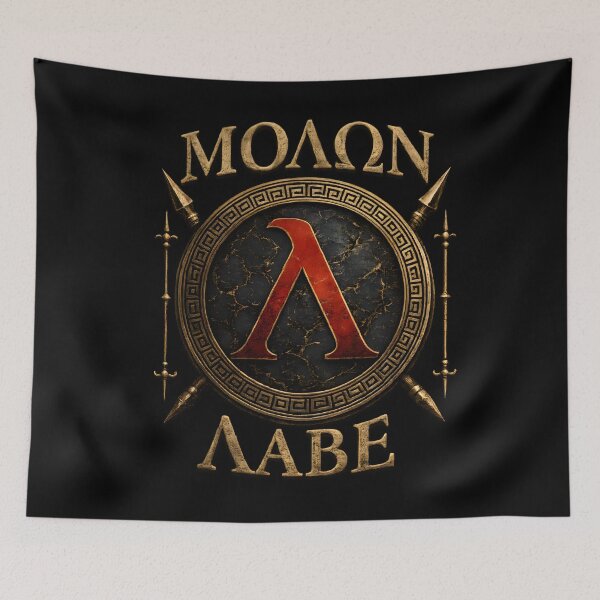 Item preview, ΜΟΛΩΝ ΛΑΒΕ Spartan Lambda Emblem | Ancient Greek Warrior Shield Art designed and sold by RockyLambda.