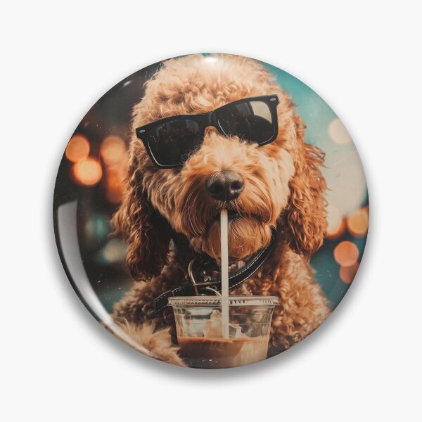 Item preview, Cute Goldendoodle Drinking Iced Coffee designed and sold by Hiwerelisa.