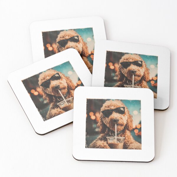Item preview, Cute Goldendoodle Drinking Iced Coffee designed and sold by Hiwerelisa.