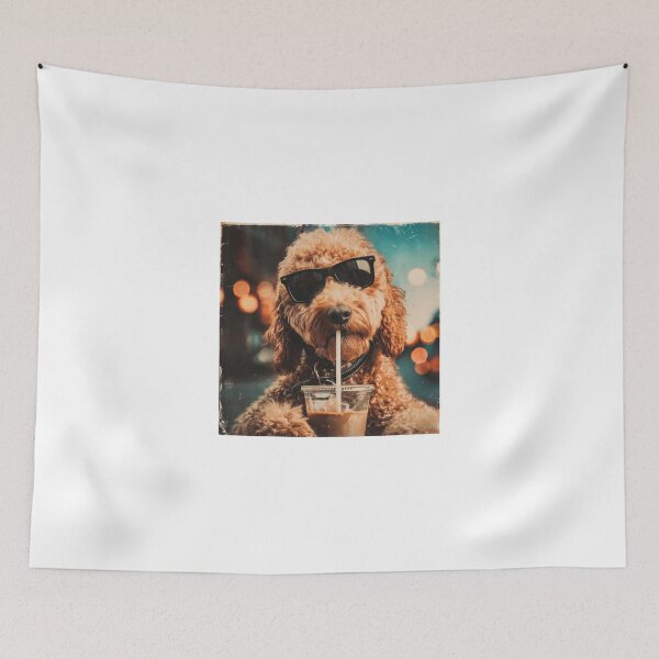 Item preview, Cute Goldendoodle Drinking Iced Coffee designed and sold by Hiwerelisa.