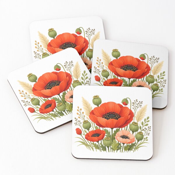 Item preview, Large Red Poppy Flower Bouquet - Cute Summer Wildflowers Art designed and sold by myforestfog.