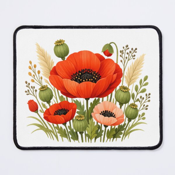 Item preview, Large Red Poppy Flower Bouquet - Cute Summer Wildflowers Art designed and sold by myforestfog.
