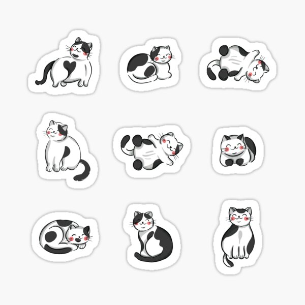 Black And White Kawaii Cats Sticker By Paperboundlove Redbubble