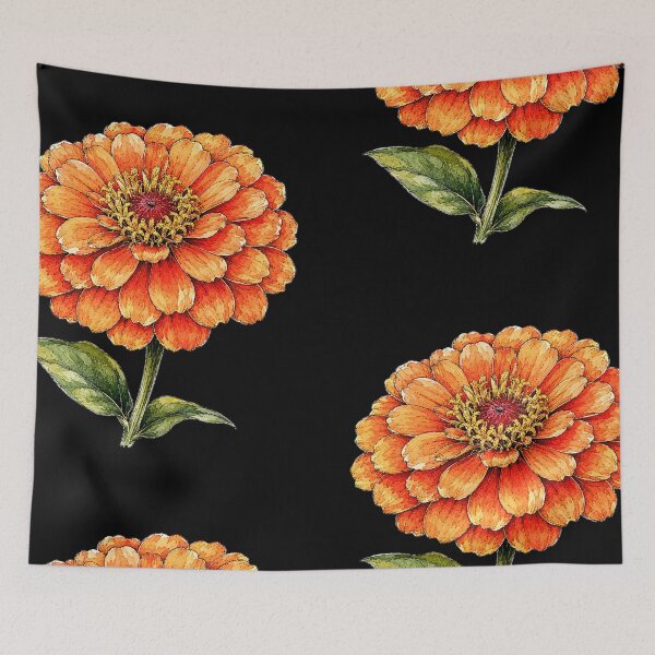 Item preview, Orange Zinnia Illustration | Rustic Botanical Watercolor Flower Art designed and sold by ColorSplash123.