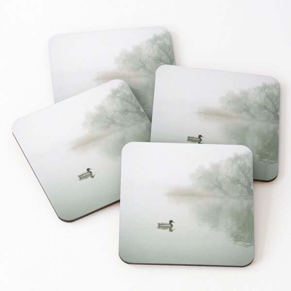 Item preview, Duck on Morning Mist Lake | Japanese Wabi-Sabi Art | Zen Bird Minimalist Print designed and sold by KUZU-NOHA.