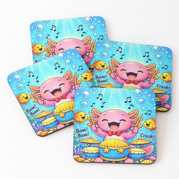 Item preview, Drummer Axolotl - Kawaii Underwater Beat designed and sold by ImagineNature.