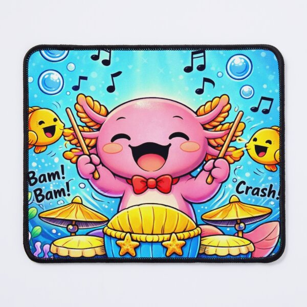 Item preview, Drummer Axolotl - Kawaii Underwater Beat designed and sold by ImagineNature.