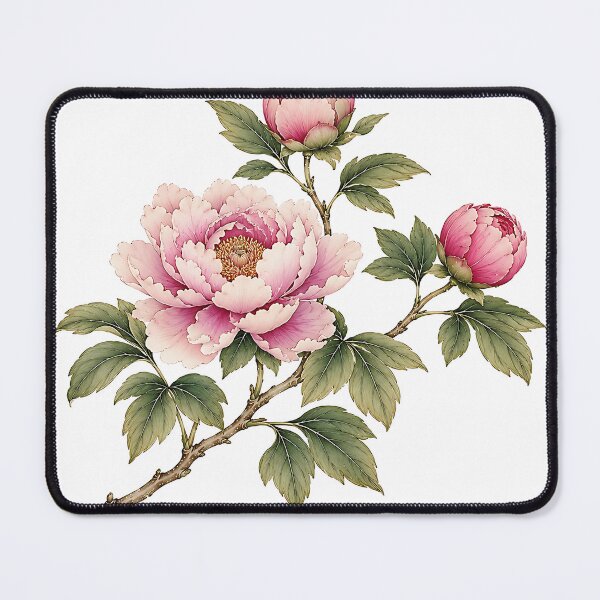 Item preview, Traditional Korean Peony Bud Branch Illustration | White Background Folk Art designed and sold by K-Tradition.