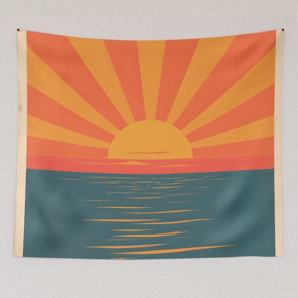 Item preview, Retro Sunset Over Ocean Vintage Art Print designed and sold by Luna-Flow.