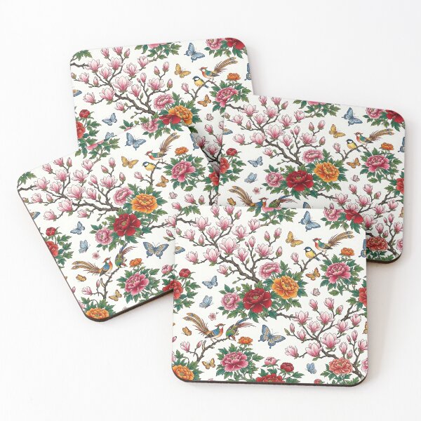 Item preview, Korean Minhwa Magnolia, Small Birds & Butterflies Pattern | Traditional Folk Art Seamless Spring Floral Design designed and sold by K-Tradition.