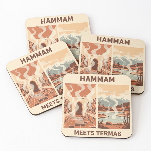 Item preview, Hammam Meets Termas — Morocco Chile Wellness Art Print designed and sold by KariGoStudio.