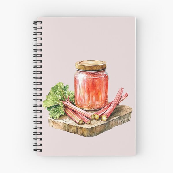 Item preview, Rhubarb Stalks Leaves and Strawberry Rhubarb Jam on Wooden Cutting Board designed and sold by EmeraldeaArt.