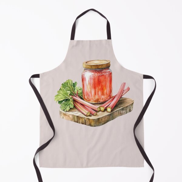 Item preview, Rhubarb Stalks Leaves and Strawberry Rhubarb Jam on Wooden Cutting Board designed and sold by EmeraldeaArt.