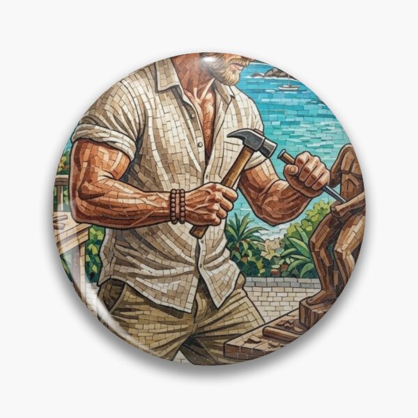 Item preview, ARTISAN SCULPTOR CARVING WOOD ON THE BEACH designed and sold by Curiosiart.