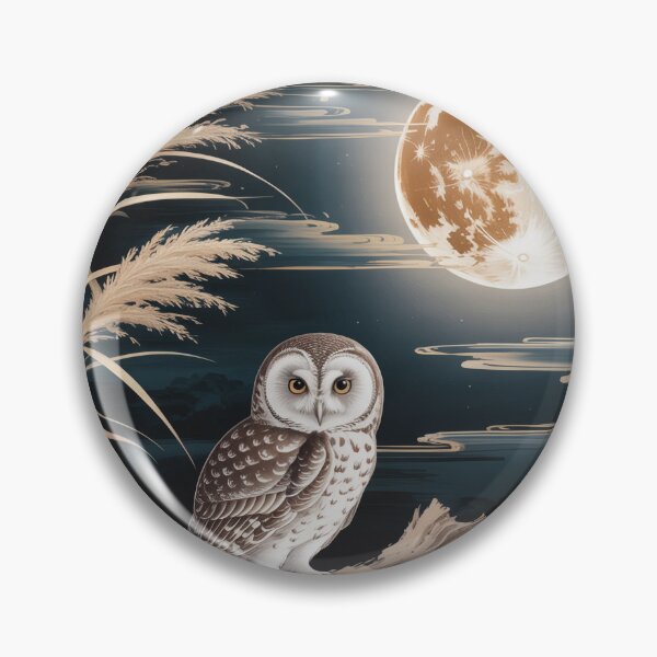 Item preview, Owl Beneath a Harvest Moon – Japanese Shin-Hanga Moonlit Wildlife Art Print designed and sold by Tamas Das.