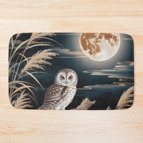 Item preview, Owl Beneath a Harvest Moon – Japanese Shin-Hanga Moonlit Wildlife Art Print designed and sold by Tamas Das.