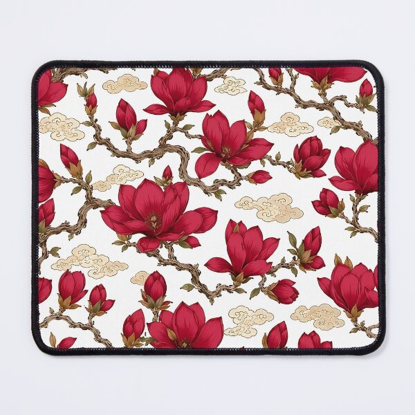 Item preview, Red Magnolias and Auspicious Clouds | Korean Minhwa Folk Art Pattern designed and sold by K-Tradition.