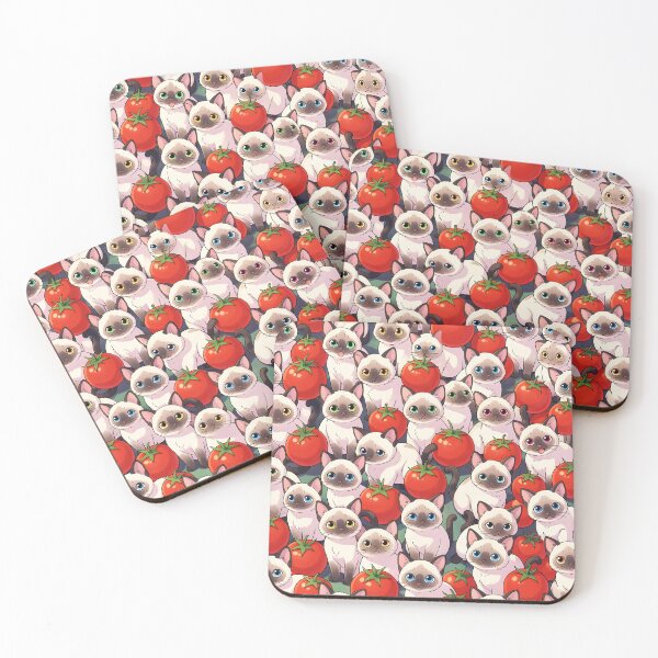 Item preview, Siamese Kittens and Red Tomatoes – Anime Style Cute Pattern Design designed and sold by EmeraldeaArt.