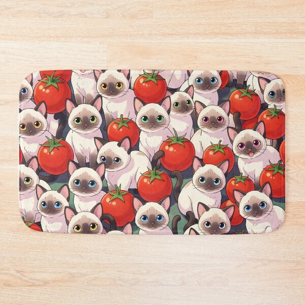 Item preview, Siamese Kittens and Red Tomatoes – Anime Style Cute Pattern Design designed and sold by EmeraldeaArt.