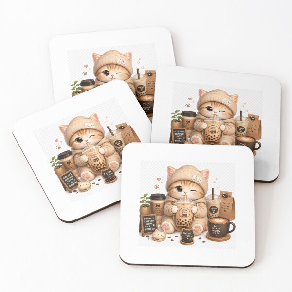 Item preview, Cute Kawaii Boba Cat & Coffee Cat – Cozy Bubble Tea Kitten Sticker designed and sold by ArjunDev1994.