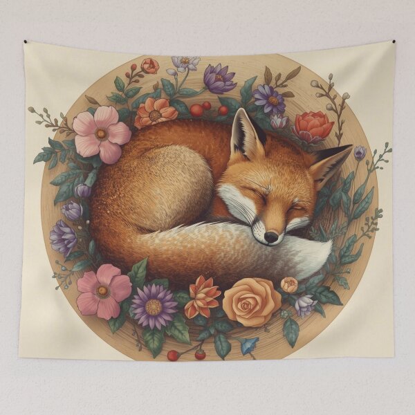 Item preview, Sleeping Fox Floral Illustration – Cozy Pastel Animal Art for Nursery Decor designed and sold by Art70shop.