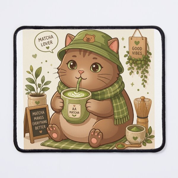Item preview, Cute Kawaii Matcha Cat Aesthetic Cozy Kitten Sticker designed and sold by ArjunDev1994.