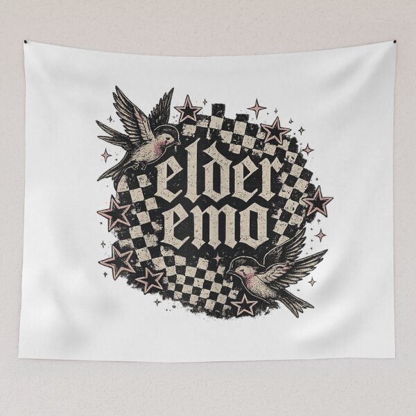 Item preview, Vintage Elder Emo Aesthetic Distressed Checkered Pattern With Birds Aesthetic Design designed and sold by YubitaLeLe.